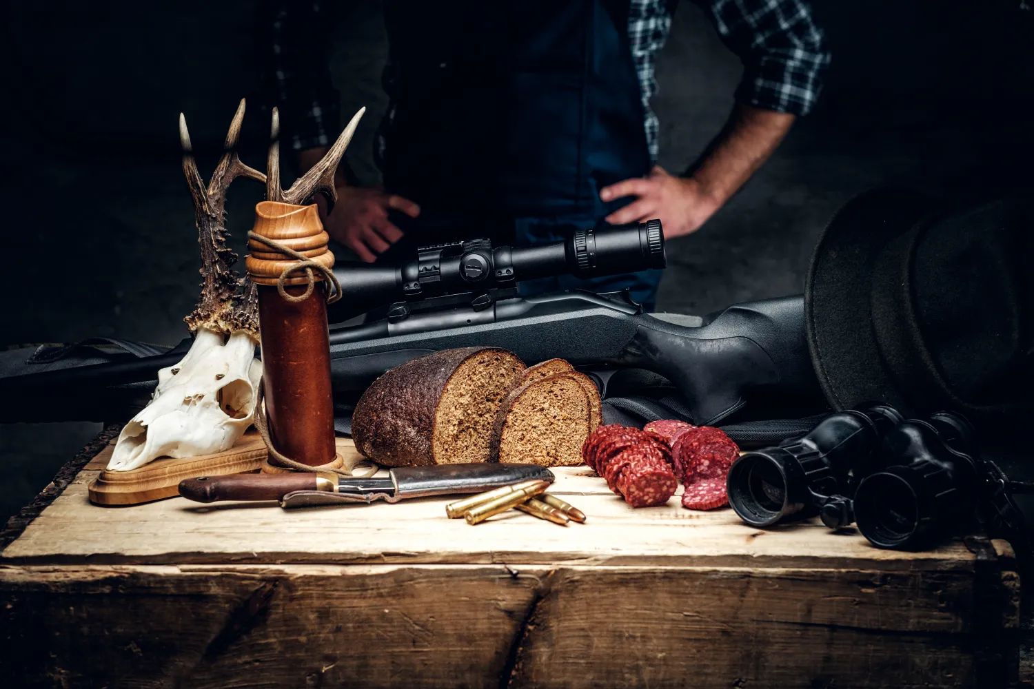 retro-hunting-ammunition-rifle-binoculars-delicious-sausage-brown-bread-wooden-table (1)